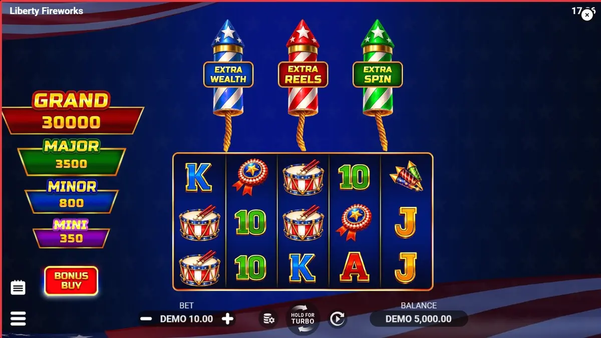 Liberty Fireworks 3 Pots slot game screen